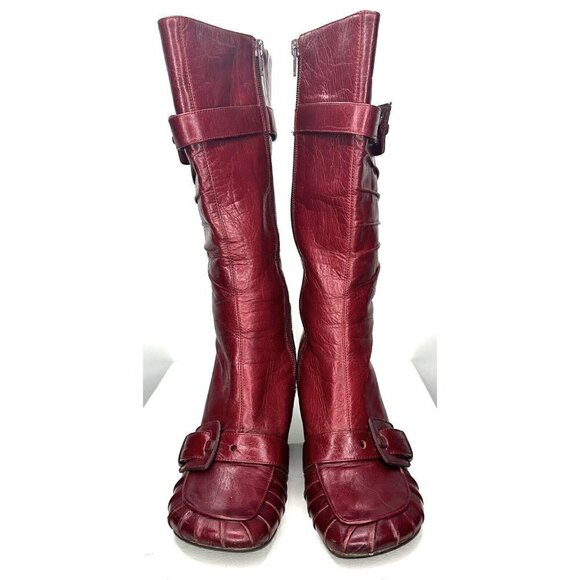 Miz Mooz Boots Womens Broadway Wedge Heel Buckle Granny Witchy Red Size 36 US 6 - Picture 2 of 12